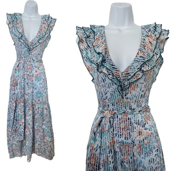 Poupette St Barth Delia Tiered Ruffle Maxi Dress Size M Jardin Floral Feminine - Picture 1 of 8